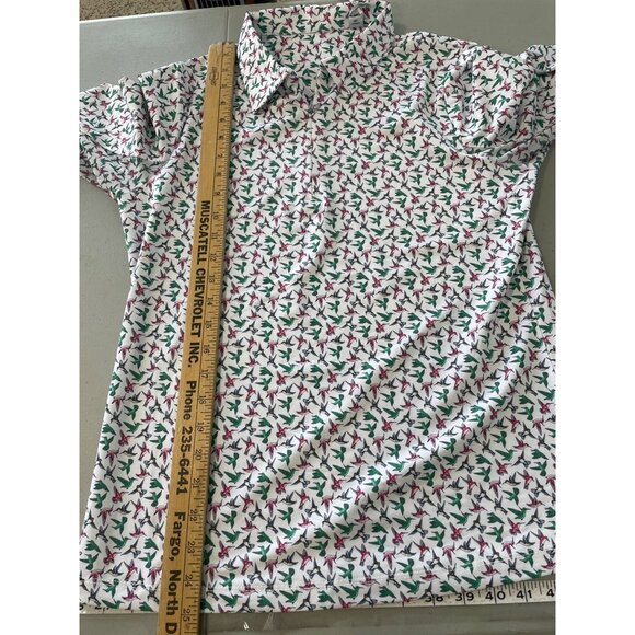 Seabreeze Hummingbird Print Long Sleeve Polo Shirt Size Med Athleisure White NEW - Picture 5 of 7